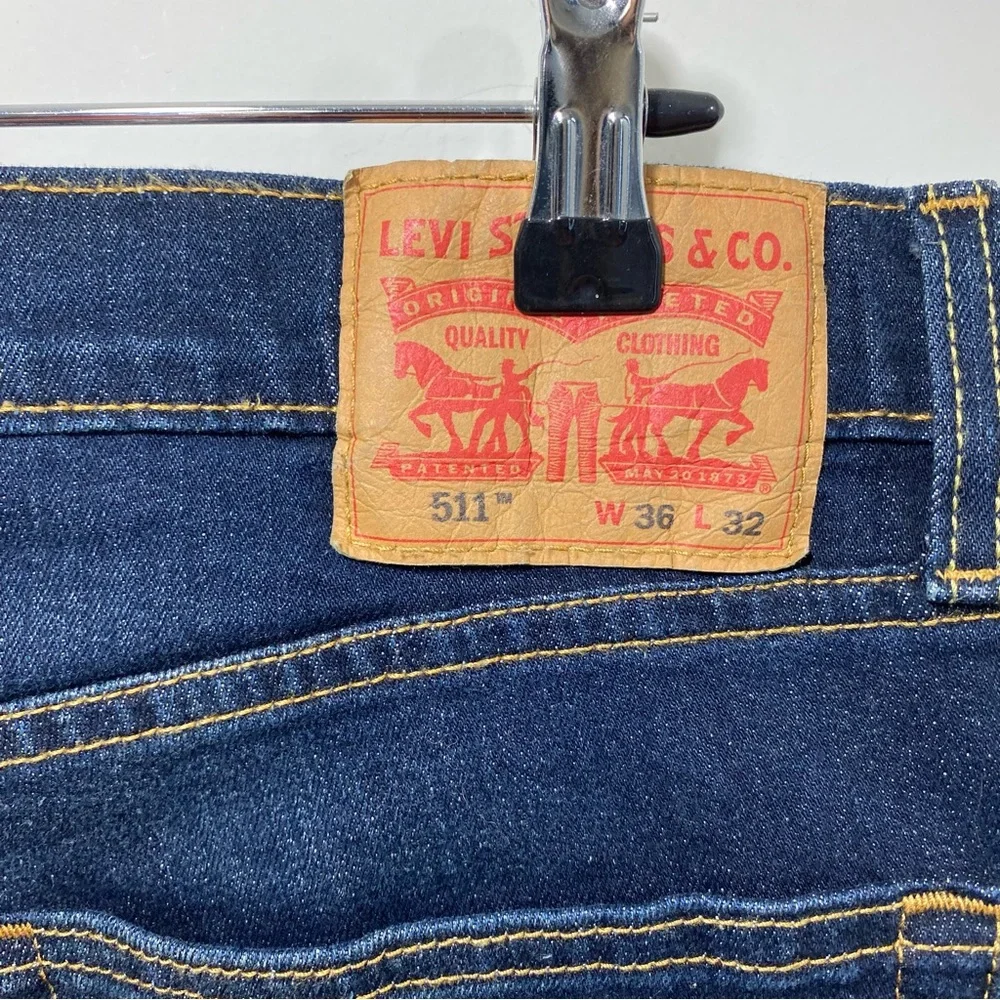 Levis 511 Denim Jeans Mens 36X32‎ Blue Dark Wash Relaxed Straight Leg Comfort